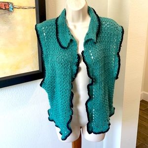 Hand knit Green and Black Vest! Grandma had some talent!! Very fun and eclectic